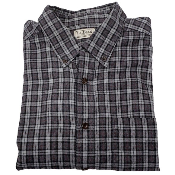 LL Bean Mens Gray Check Flannel Button Long Sleeve Shirt Vintage XL X-Large Tall - Picture 1 of 6